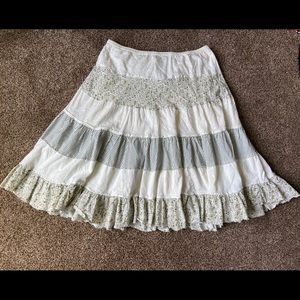 white & patterned flowy skirt
